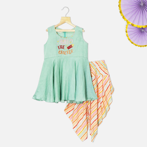 Green Fire Cracker Kurti Dhoti Set